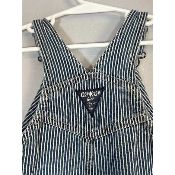 OshKosh B Gosh Conductor Stripe Overalls Toddler 18 Months Denim Jean Cotton - Picture 4 of 7